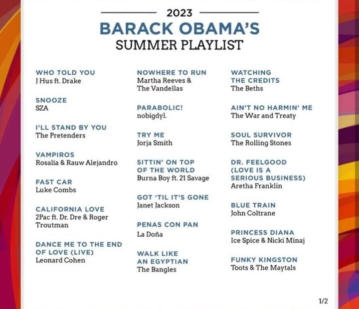 Barack Obama 2023 Summer Playlist