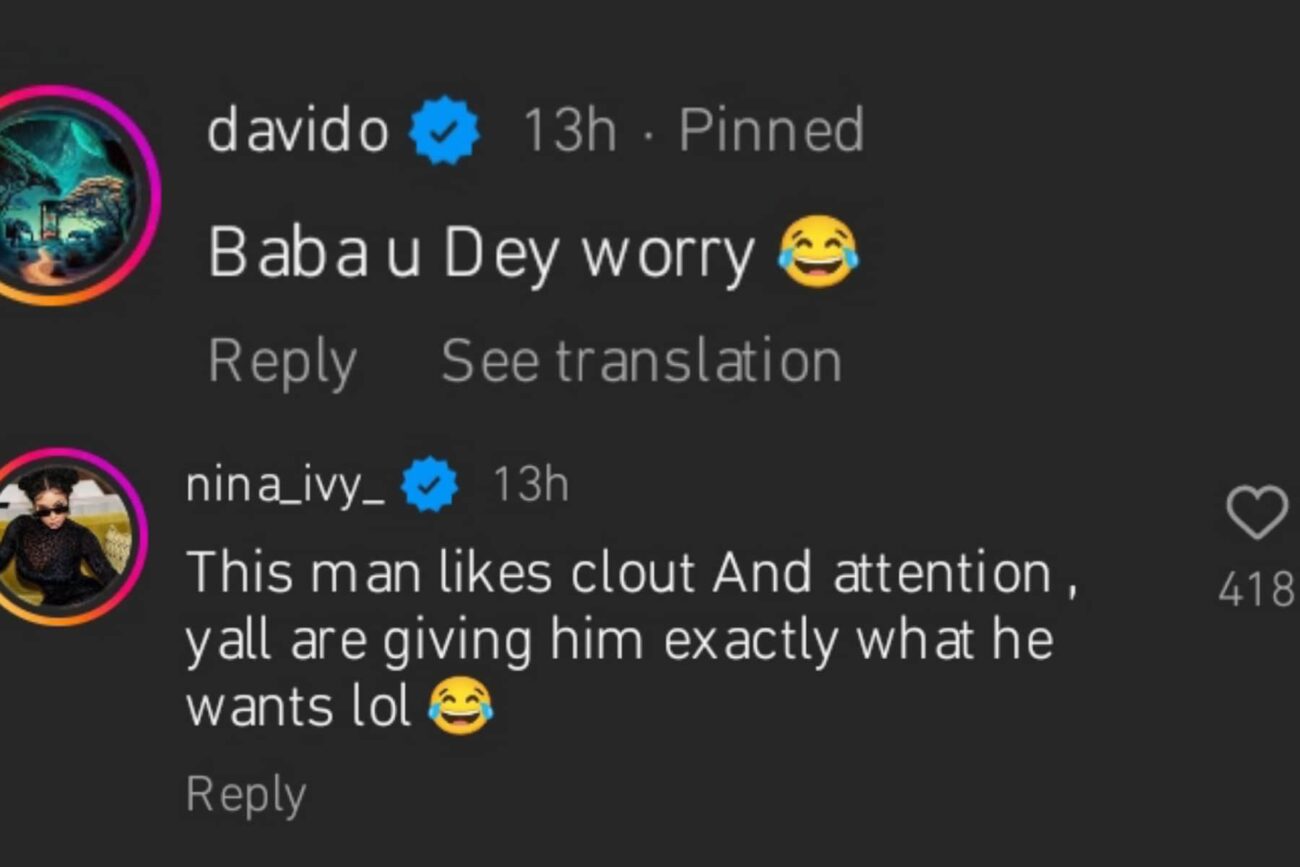 Davido and Nina Ivy react to Simon Guobadia recent post