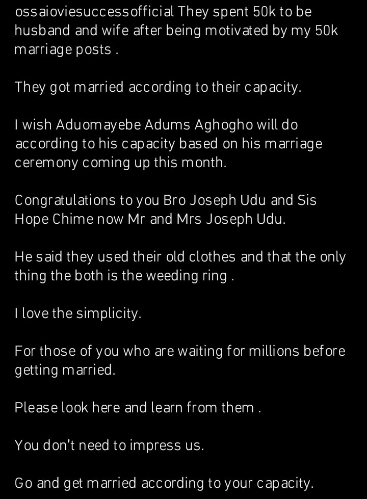 Couple hold N50k wedding, Netizens react