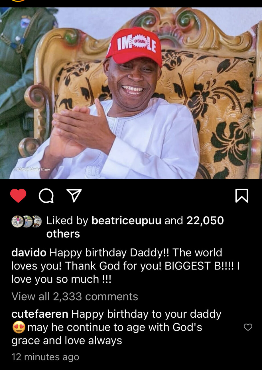 Davido celebrates his father’s birthday anniversary in new post. 
